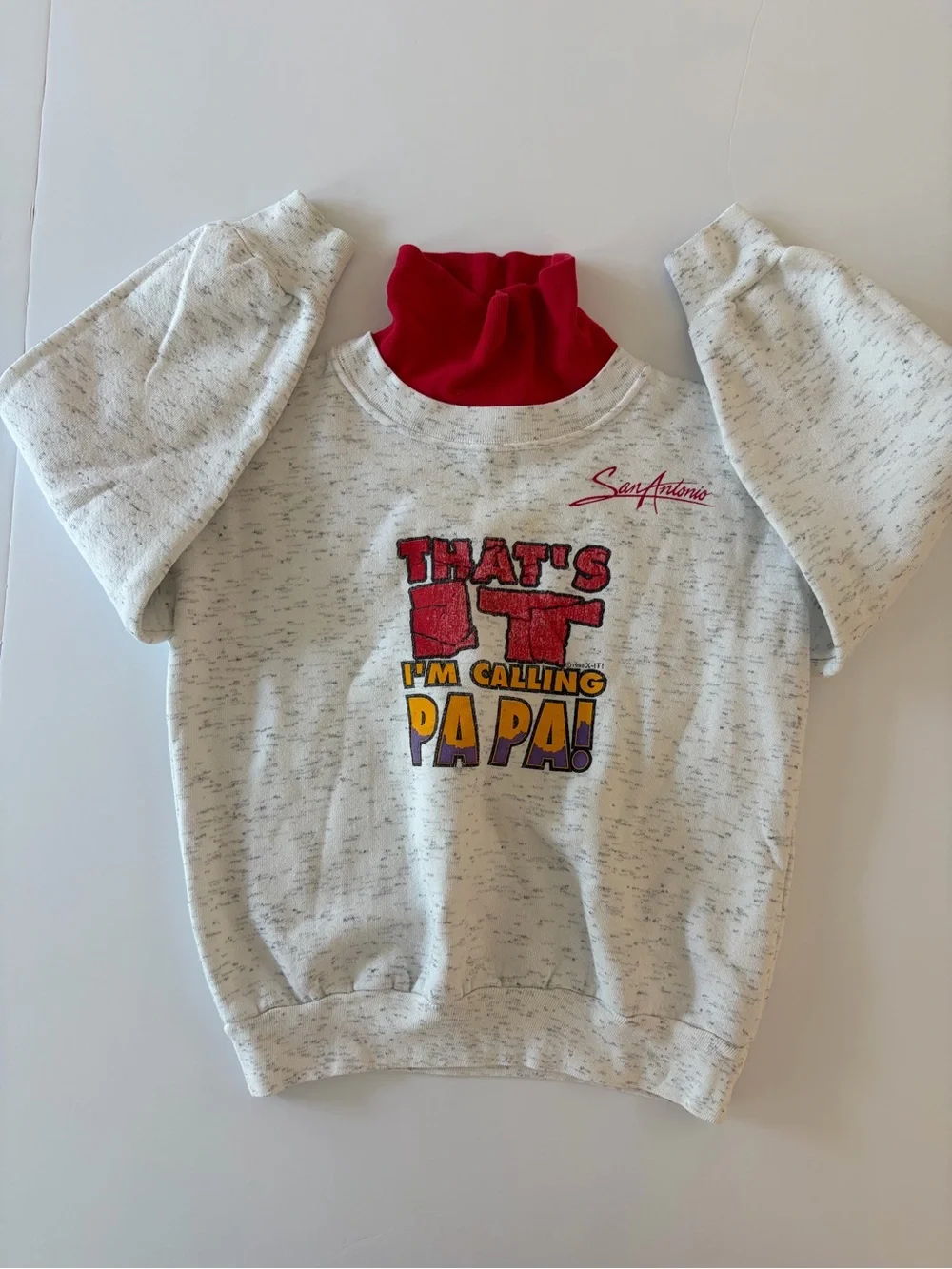 Vintage Rich Kids Gray Speckled Sweatshirt Red Mock Neck Front Graphic Size 4T